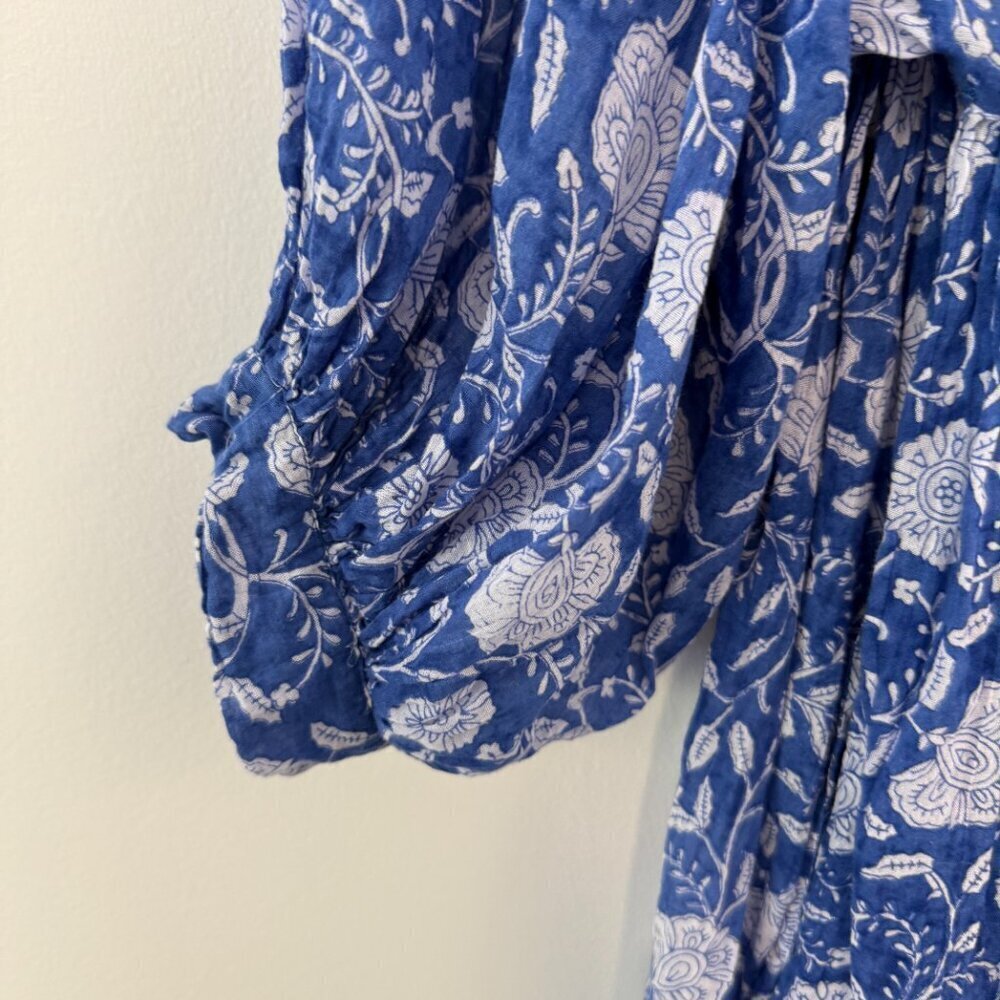 Dolma Blue Floral Print Flowy Bohemian Baby Doll Mini Dress - Picture 5 of 7